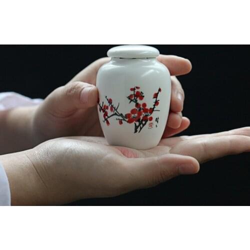 Mini Tea Caddy Small Ceramic Pu'er Flower Green Tea Can Herbal Paste and Powder Sealed Storage Tank Tea Accessories