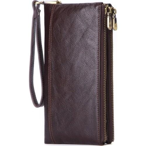 Fashion Cowhide Men Clutch Wallets Genuine Leather Long Purses Business Large Capacity Wallet Double Zipper Phone Bag For Male