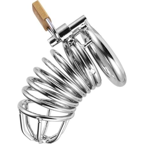 Male Penis Lock Stainless Steel Cock Cage Chasity Erotic Penis Ring Stretcher Bondage Restraint SM Masturbation Sex Toys for Men