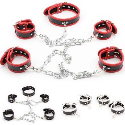 Adult Game Sex Flirting Bundle Hampered Chain Manacle Shackles Ankle Cuffs PU Bondage Set 3 Colors Sex Toys for Couples G7-6-130