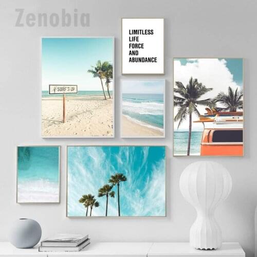 Scandinavian Poster Ocean Coastal Beach Bus Wall Art Canvas Print Landscape Painting Nordic Decoration Picture Modern Home Decor
