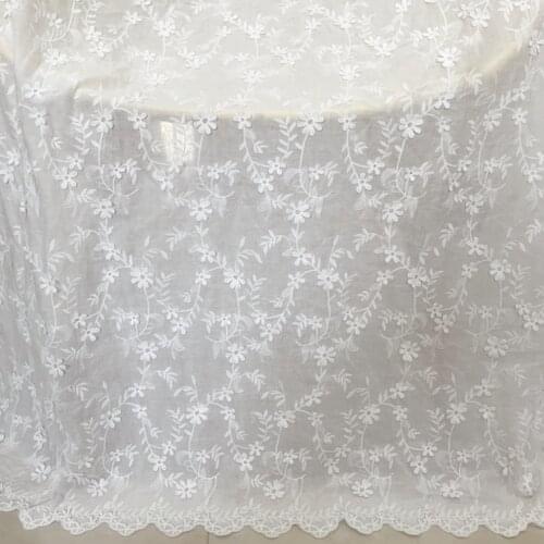New 1yard 125cm Wide White Pure Cotton+Royan Floral 3D Embrodered Fabric Double Side Cotton Cloth Embroidery X180