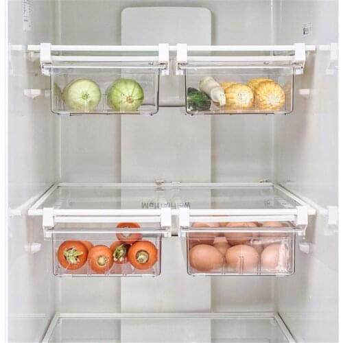 Plastic Clear Fridge Organizer Slide Under Shelf Drawer Box Rack Holder Refrigerator Drawer Kitchen Fruit Food Storage Box