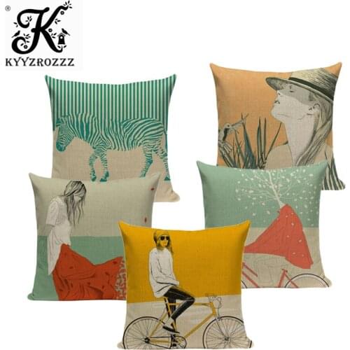 Colorful Cushion Cover Nordic Style Geometric Rainbow Almofadas Fundas print linen Square Replacement Tree Cushion Cover custom