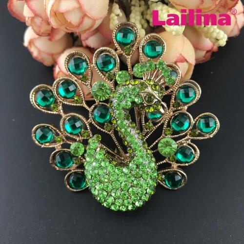 Rhinestone green peacock pin animal broaches