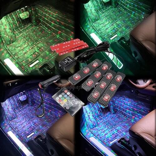 LED Car Interior Decorative Light Foot Light Ambient Lamp USB Cigarette Lighter Remote Music Sound Voice Control Laser Lamp