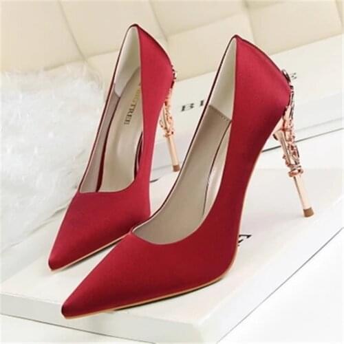Luxury Women Heels Fashion Silk High Heels Shoes For Women Party Wedding Shoes Pointed Toe Heels Ladies Stiletto 9219-2
