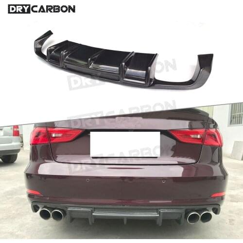 Carbon Fiber / FRP Rear Bumper Lip Spoiler Fins Shark Style Diffuser for Audi A3 Sline S3 Sedan 4 door Not A3 Standard 2014-2016