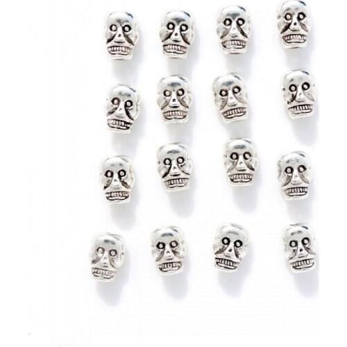 20/PCS Accessories 10*5mm Metal Alloy Antique Silver Vintage Skull Bead For Jewelry DIY Making