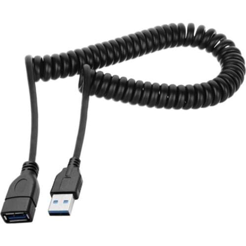 Black 1.5M USB3.0 male to female Spring retractable extension line data transfer cable for mouse keyboard