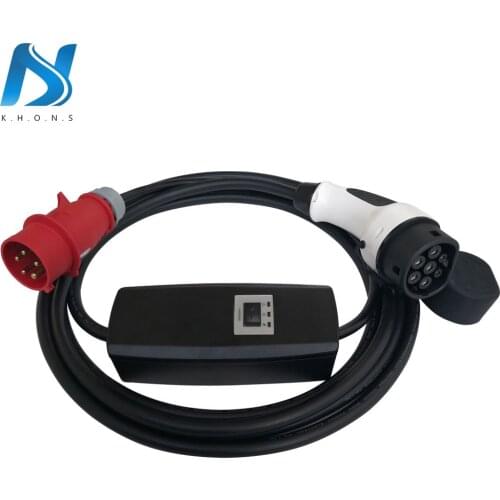 Khons EVSE Type 2 Electric Vehicle Car EV Charger With Red CEE Plug 8A 10A 16A Adjustable 16ft Cable EV Charging Connector