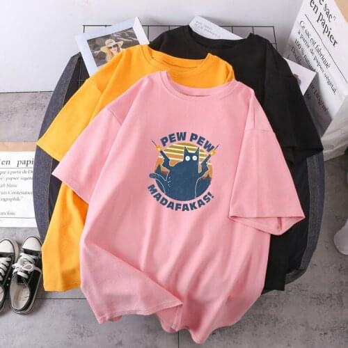 Woman T-shirts Pew Madafakas Cat Funny Hip Hop Tops 2021 New Summer O-neck Lady Clothing Fashion K-pop Tees Leisure Camisetas