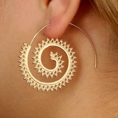 The trend of personality round spiral stud earrings geometric exaggerated whirlpool gear ear& ear jewelry for women