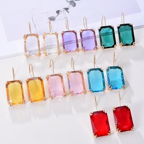7 Colors Big Famale Earings 2021 Colorful Geometric Crystal Zircon Dangel Earring For Women Gilrs Weeding Accessories Jewelry