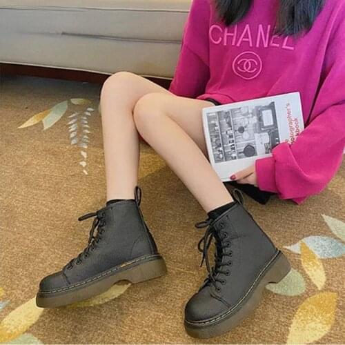 Fashion High-top Womens Boots with Thick Soles British Style Ladies Motorcycle Boots Vintage Street Pu Vulcanized Shoes