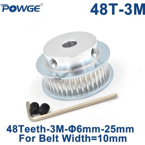 POWGE Arc Tooth 48 Teeth 3M Synchronous Pulley Bore 8/10/12/14/15/16/17/19/20/25mm for Width 10mm HTD3M Timing belt 48Teeth 48T