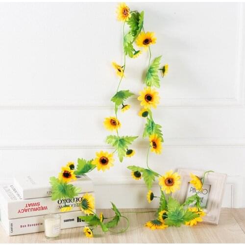 240cm Artificial Sunflowers Cane Rattan Fake Flowers Vines Garland Green Plants Leaf Wall Hanging Home wedding Party Fence Decor