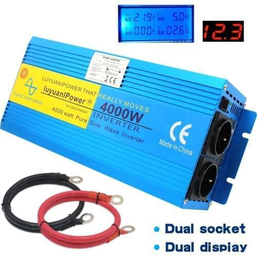 4000Watt DC12V to AC 230V Peak LCD Display Europe Socket Pure sine wave Power Inverter outing/Home Double Socket brand Inverter