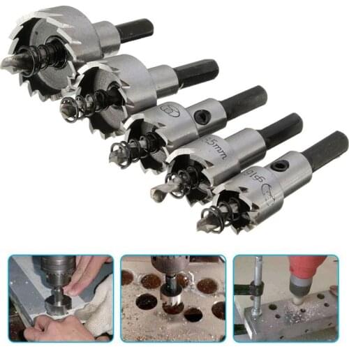 5pcs 16/18.5/20/25/30mm Carbide Tip HSS Drill Bit Hole Saw Set Stainless Steel Metal Alloy Punch Hole Woodworking Tools