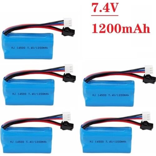 5Pcs 7.4V 1200mAh Li-ion battery 14500 SM Plug for Electric Toys water bullet gun toys charger 7.4V battery for Vehicles RC toy