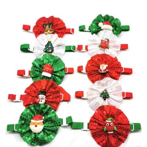 50/100pcs Cute Christmas Sequins Shining Pet Puppy Dog Bow Ties Adjustable Bowties for Small Medium Dog Accessories Pet Products