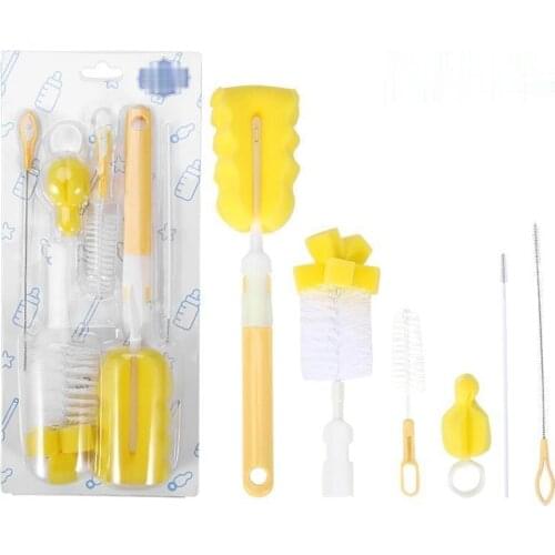 6Pcs Baby Bottle Brush Set Baby Nipple 360-degree Rotating Clean Sponge Spout Cup Brush Kit Bottle Clean Tool