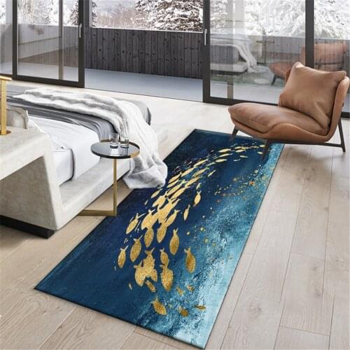 Abstract Golden Fish Pattern Blue Nordic Rug Carpet Mat For Bedroom Kitchen Floor Carpet Rug Long Entrance Hallway Decorative