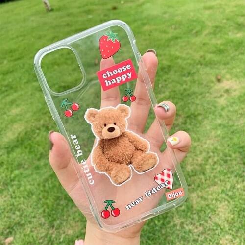Case for IPhone 12 Teddy Bear Soft Transparent Cherry Silicone Phone Case Pro Max XR XS Max 8 7 Plus Case Cases for Iphone 11