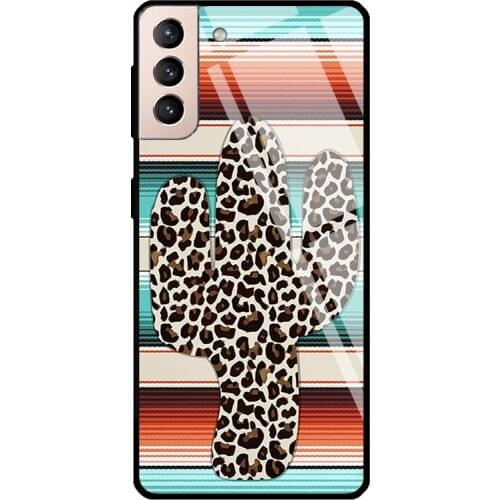 Leopard Cactus Serape print Turquoise Tempered Glass Cover For Samsung Galaxy S21 Ultra S20 FE S8 S9 S10 Plus Note 10 20 Case