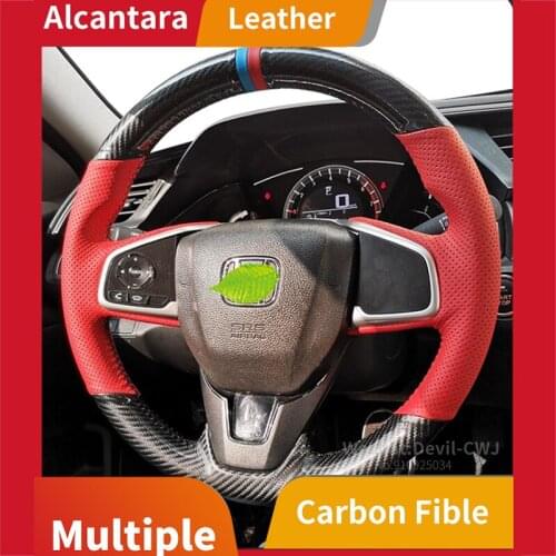 Alcantara steering wheel cover For Honda Jade 9th gen Civic hand-stitch leather carbon fiber suede grip cover 2012-2020 Interior