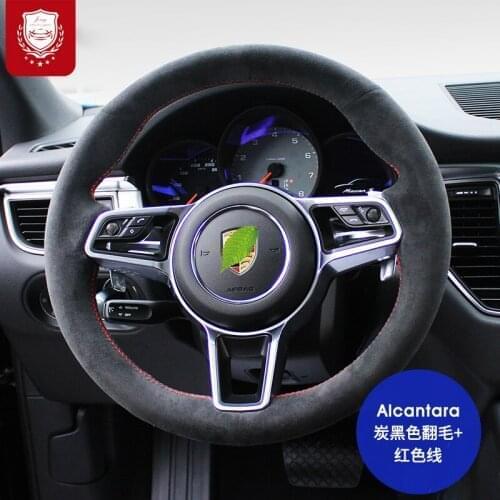 Black Real Alcantara steering wheel cover for Porsche Macan taycan panamra 718 Macan Cayenne 971 9YA 911 Auto parts hand Grip