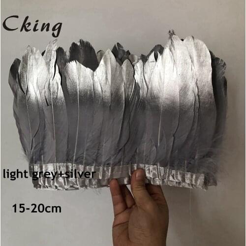 Cking 2-10 yard per lot silver Goose duck feather trimming 15-20cm 6-8inch width