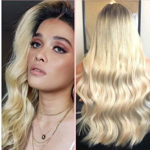 Middle Part Two Tone Color Ombre Heat Resistant Hair Lace Front Wig with Baby Hair Synthetic Blonde Body Wave Lace Wig