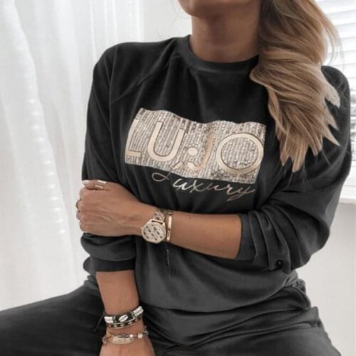 Elegant Sequin Letter Print Women Velvet Sweatshirt Casual O Neck Loose Pullover Tops Fashion Spring Autumn Long Sleeve Hoodies