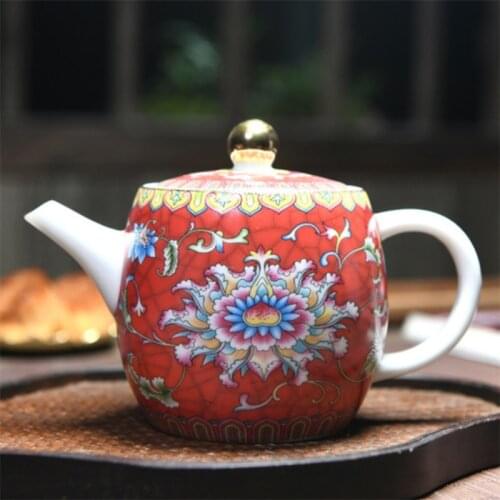 Jingdezhen Porcelain Hand Painted Flower and Bird Teapot Exquisite Enamel Color Tea Pot Handmade Ceramic Kettle Teaware Tea Set