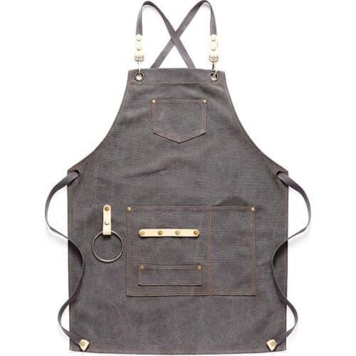 Apron Denim Canvas West Point Baking Restaurant Coffee Shop Work Clothes Shop Clothes Black and White