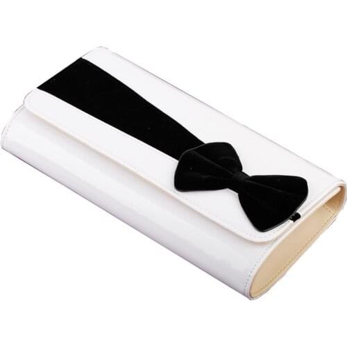 FB90014 Show Story Dazzling Womens Girls Bow Two Tone Flap Clutch Bag Evening Bag With Detachable Chain