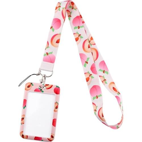 G1942 Cartoon Peach Card Holder ID Holder Man Woman Bus Card Holder Staff Card With Lanyard
