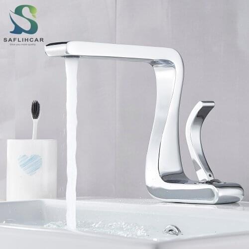 Sflihcar Basin Chrome/ORB Faucet Bathroom Curved Water Tap Sink Faucets Mixer Tap Z Style Seven Design Hot & Cold Water Taps