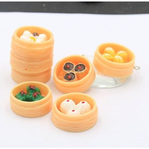 5Pcs 22X29MM 5 Styles 3D Steamed Dumplings Resin Cabochons DIY Jewelry Accessory Material Clay Beads Pendants Charm Decor