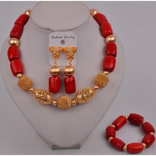 Red Coral Jewelry Nigerian Coral Set African Wedding Beads Coral Jewelry Set 318-F3