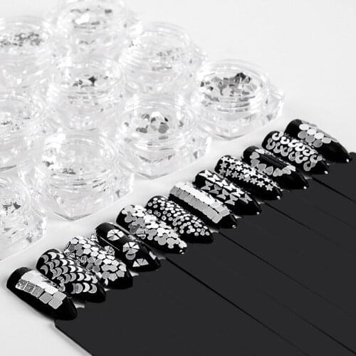 Laser Silver Nail Glitter Sequins Dust Round Snowflake Moon Shape Nail Art Tips DIY Charm Polish Flakes Decorations Manicure