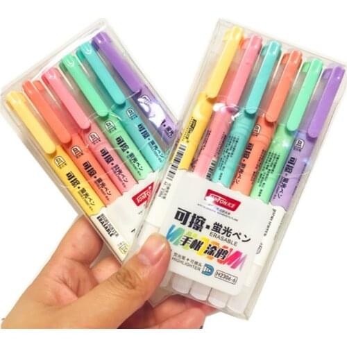 6Pcs Creative Cute New Double Head Erasable Mini Highlighter Hand Account Pen Child Gift Marker Pen Office&School Supplies