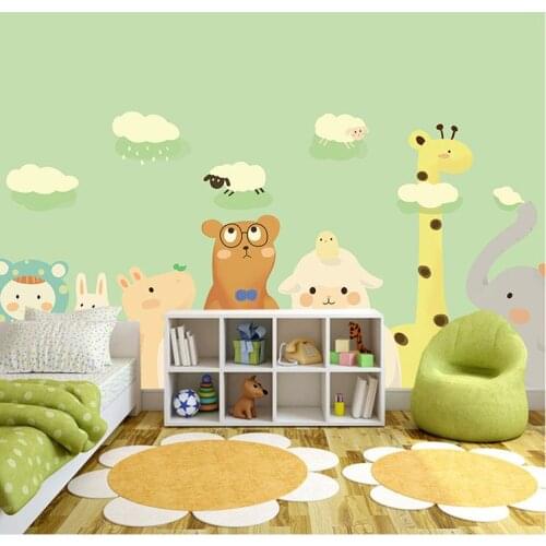 Cute animals large murals kindergarten children room bedroom background wallpaper wallpaper lion monkey environmental protection