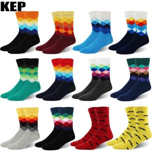 Mens Fashion Funny Colorful Combed Cotton Socks Business Brand Harajuku Colorful Dress Crew Socks Wedding Socks Gift Wholesale