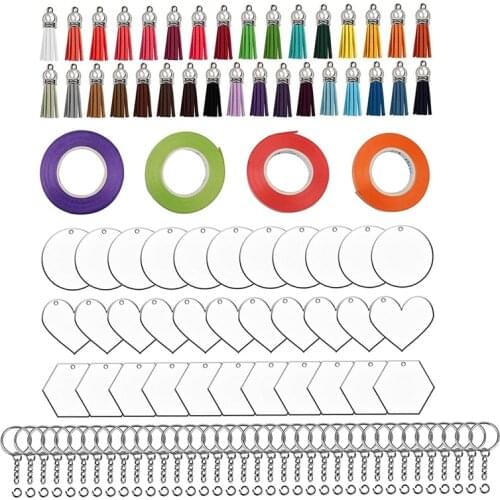 148Pcs Acrylic Keychain Blanks Kit, Incloud 36X(Blank&Tassels&Key Chain Rings&Jump Rings)+4 Ribbon for Crafts Crafting