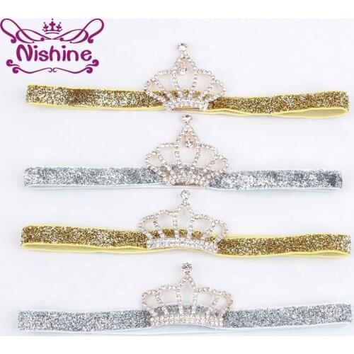 Nishine 13 Colors Newborn Glitter Crown Headband Elastic Rhinestone Crown Tiara Headdress Hair Accessories Photography Props