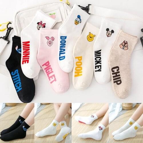 Spring Summer Disney Socks Fashion Mickey Minnie Mouse Donald Daisy Duck Stitch Winnie Piglet Girls Women Socks Female Feet Sock