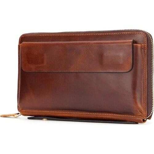 New Fashion Clutch Bag Men Genuine Leather Zipper Long Wallet Phone Purses