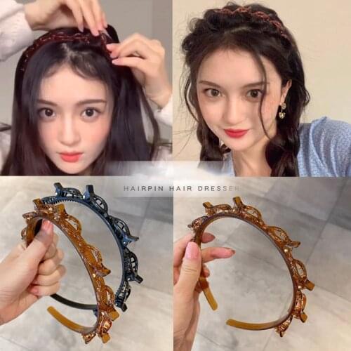 CYGJFC Woman Non-Slip Hairband With Clips Double Bangs Hairstyle Headband Woman Hair Hoop Ladies Hair Accessories Bezel Headwear